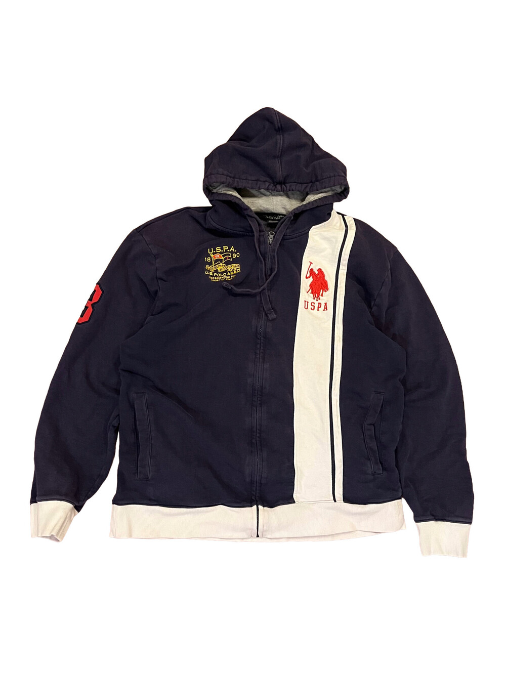 Vintage Y2K U.S. Polo Assn. Navy White Size XL Zip Up Hoodie Grunge
